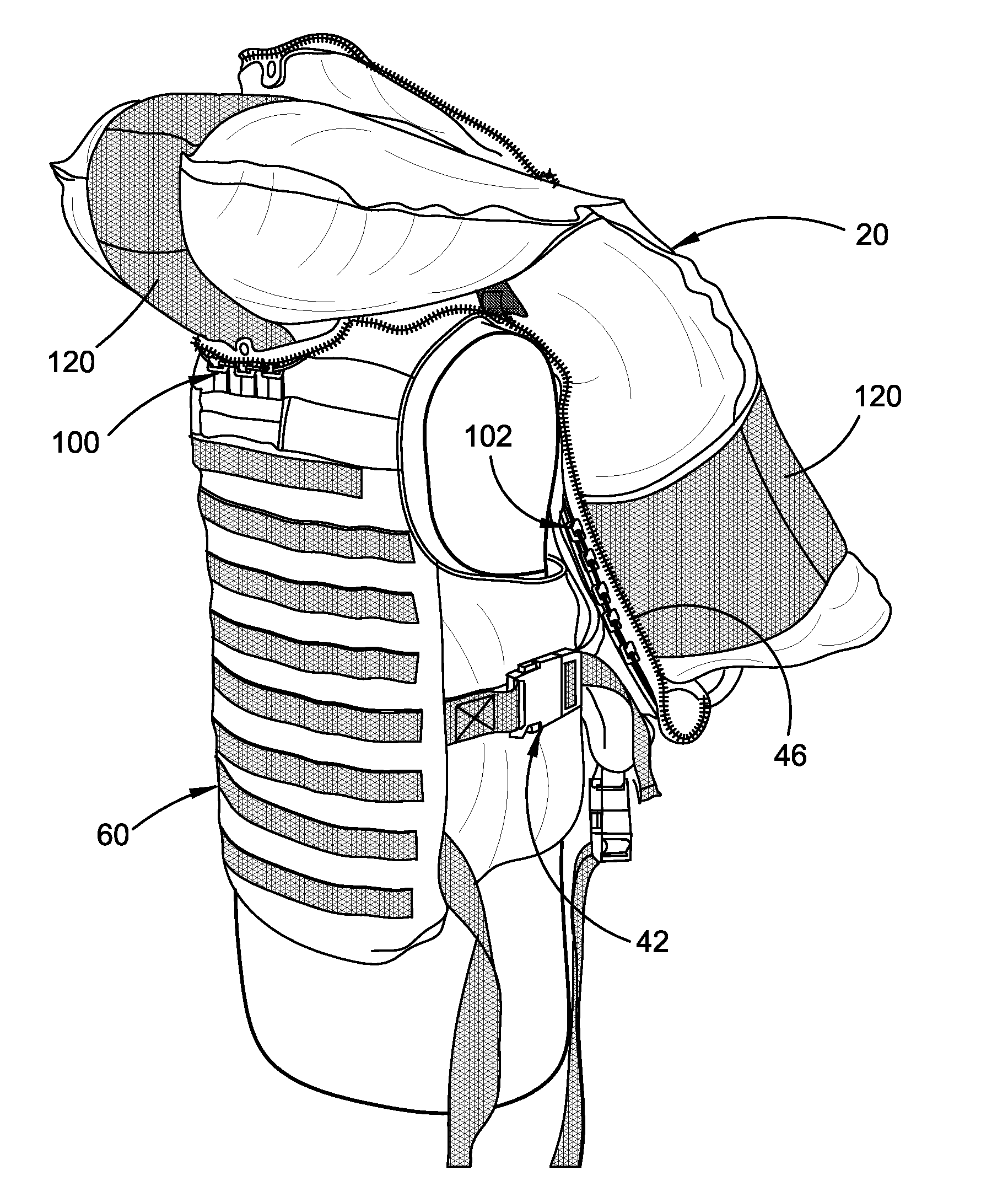 Personal protection system including a garment with body armour and a personal flotation device