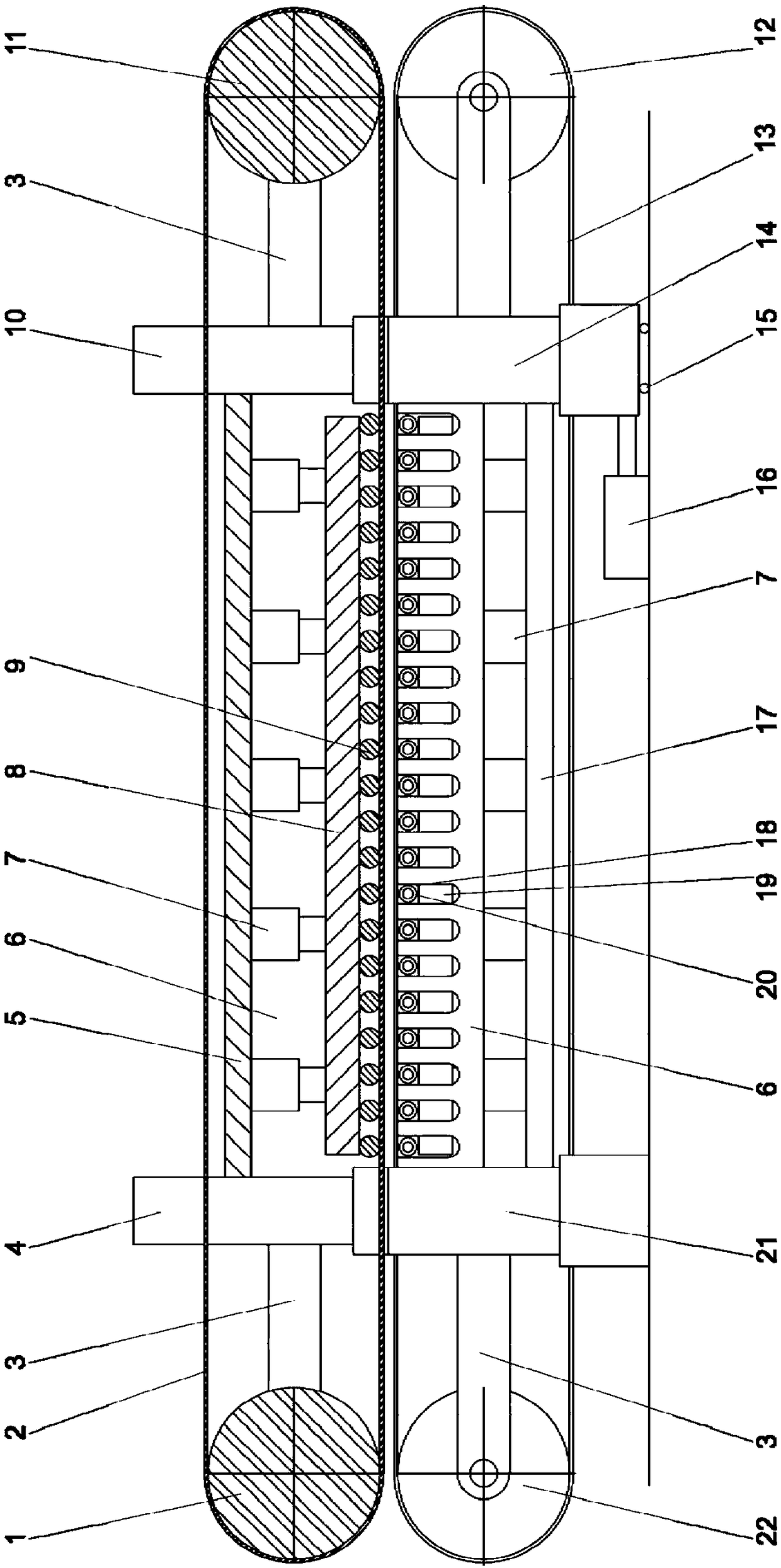 Continuous pressing device for composite materials
