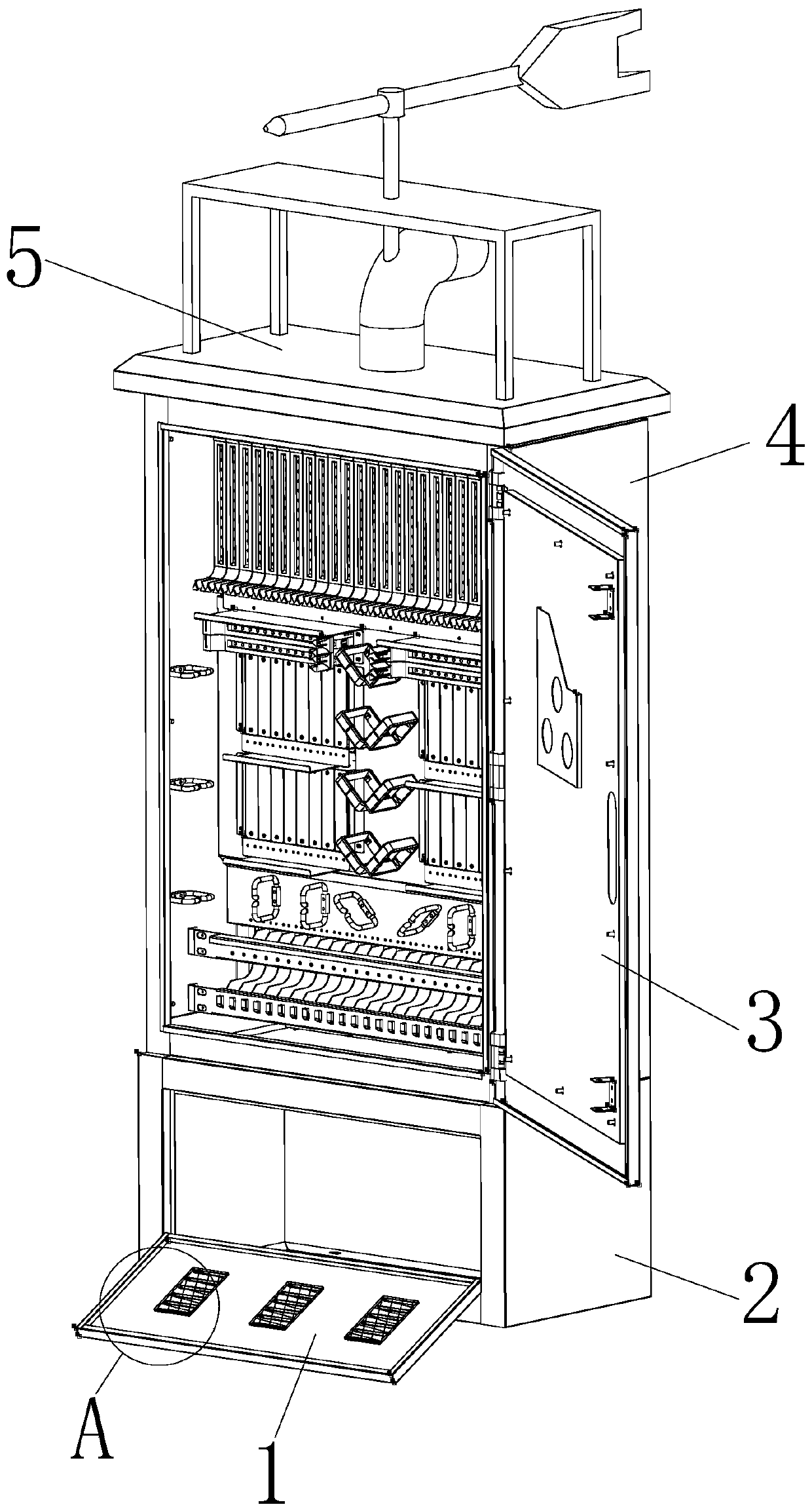 An optical cable transfer box with dust removal and heat dissipation functions