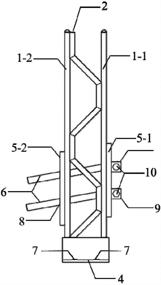 Positioning and connecting device of grid arch frame and feet-lock anchor rods and construction method thereof