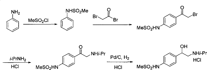 Method for preparing N-[4-[1-hydroxy-2-[(1-methylethyl)amino]ethyl]methylsulfonyl benzylamine hydrochloride