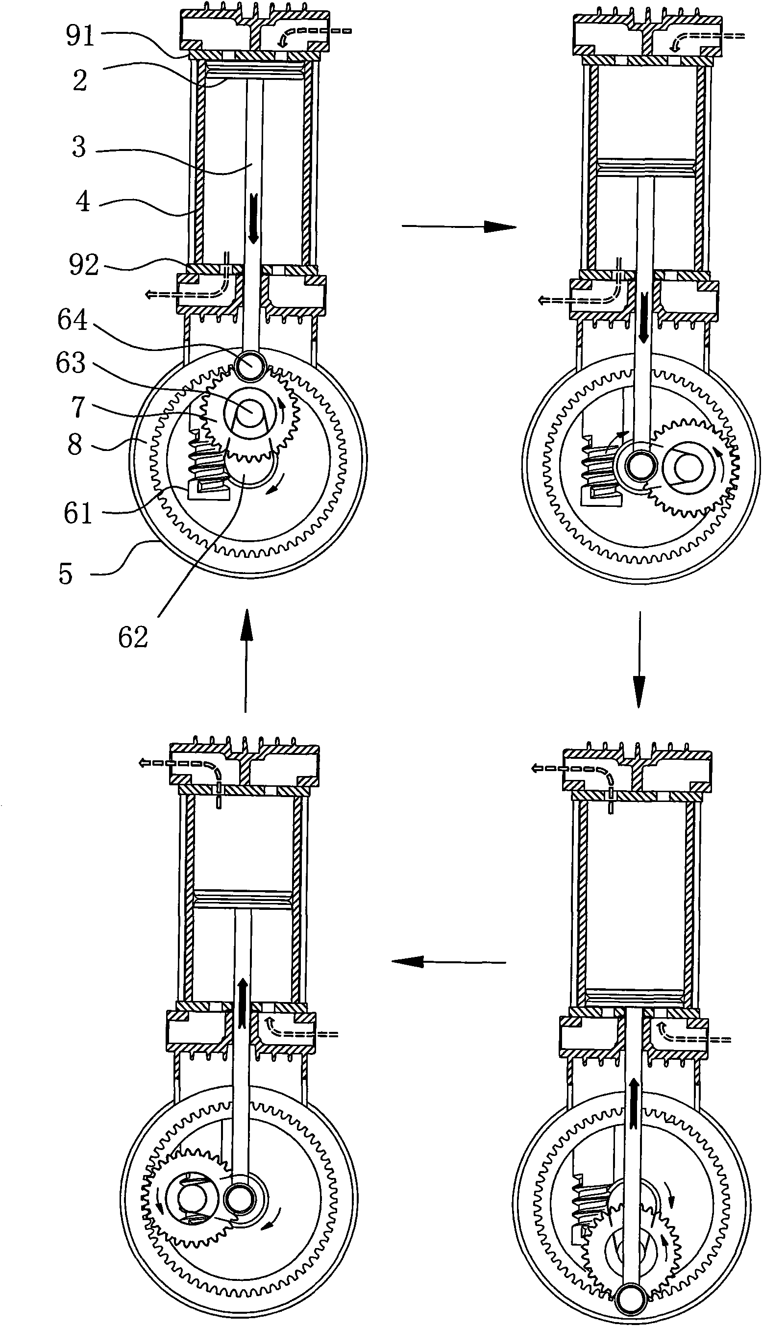 Low-noise reciprocating piston compressor