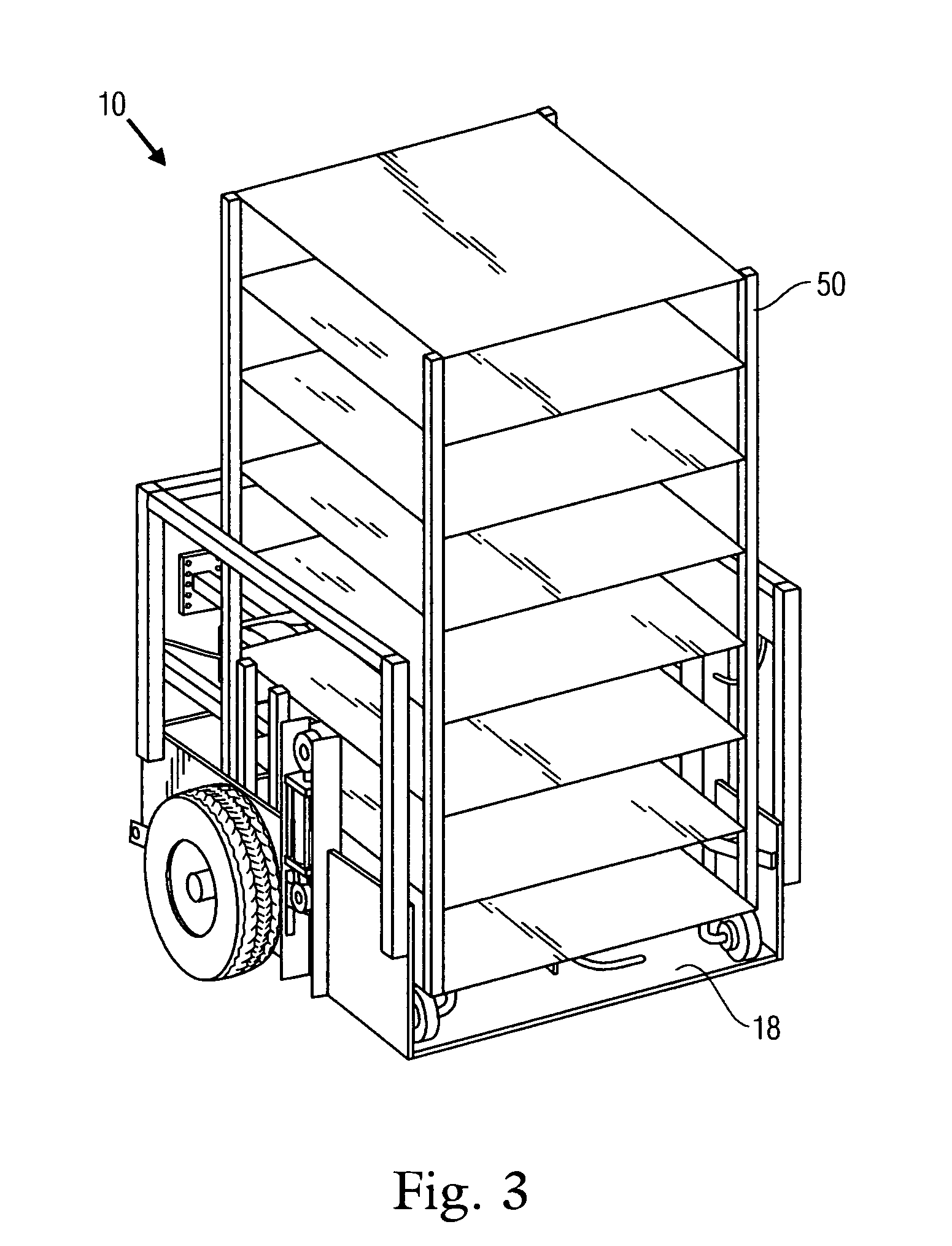 Apparatus and method for efficiently loading and unloading racks of potted plants in a wholesale nursery where the plants are growing