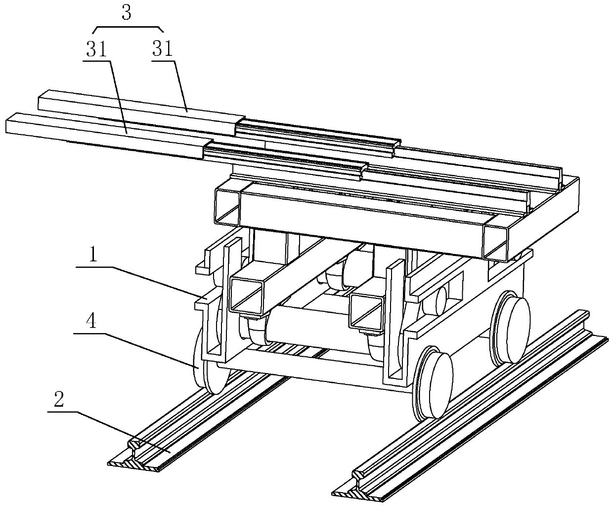 Transfer trolley with fork and working method of transfer trolley