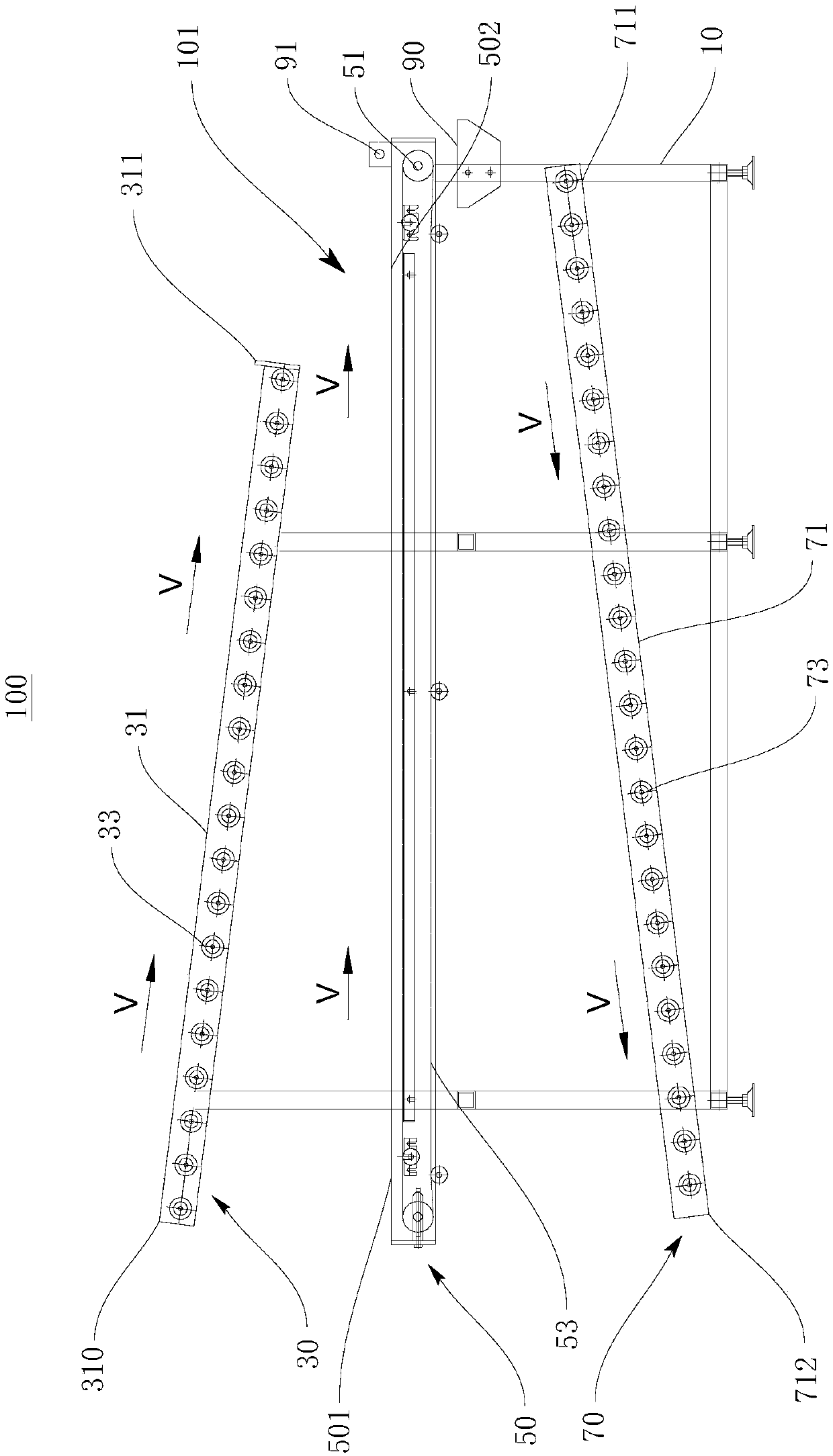 Material flowing platform for sand core assembly and sand core assembly material flowing method