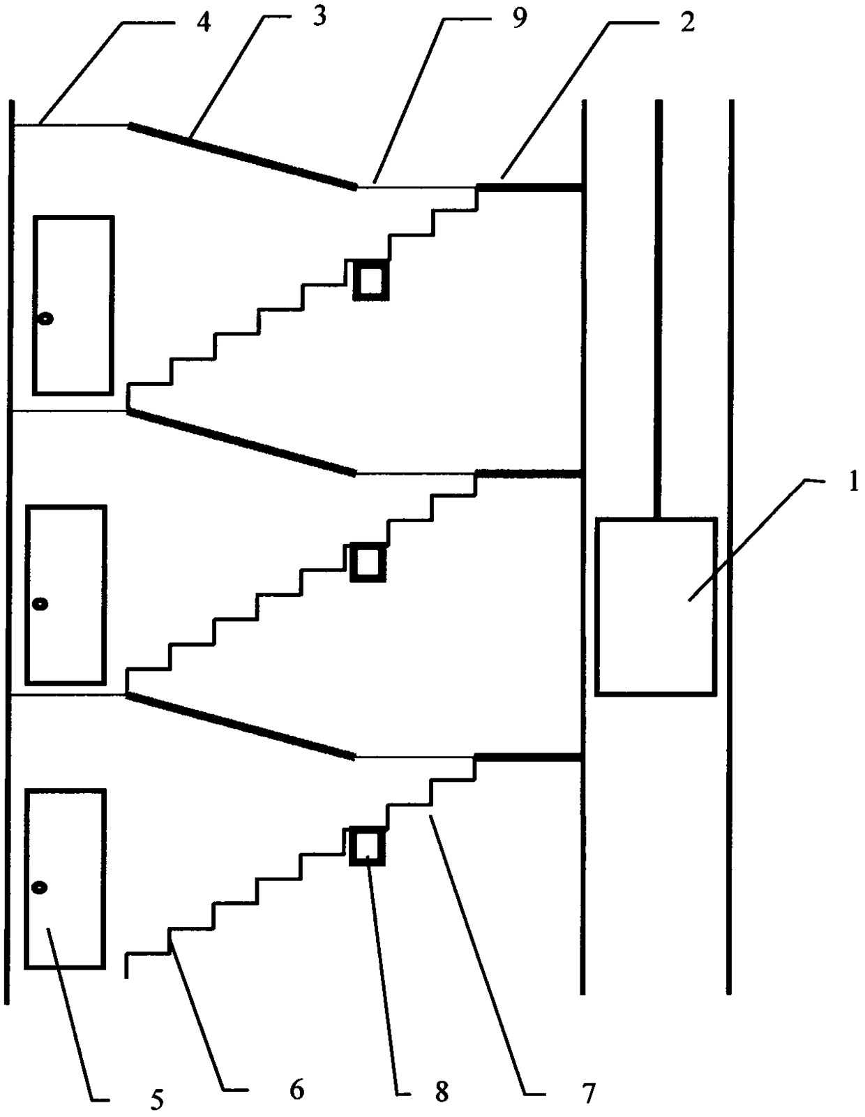 Externally-hung additional elevator directly leading to original gates of households through flat corridors and ramps