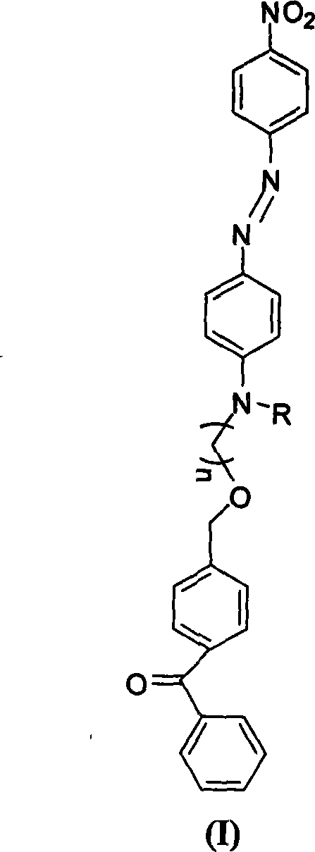 Diphenyl ketone containing nitryl azobenzene dye through ether linkage, synthesis and application thereof