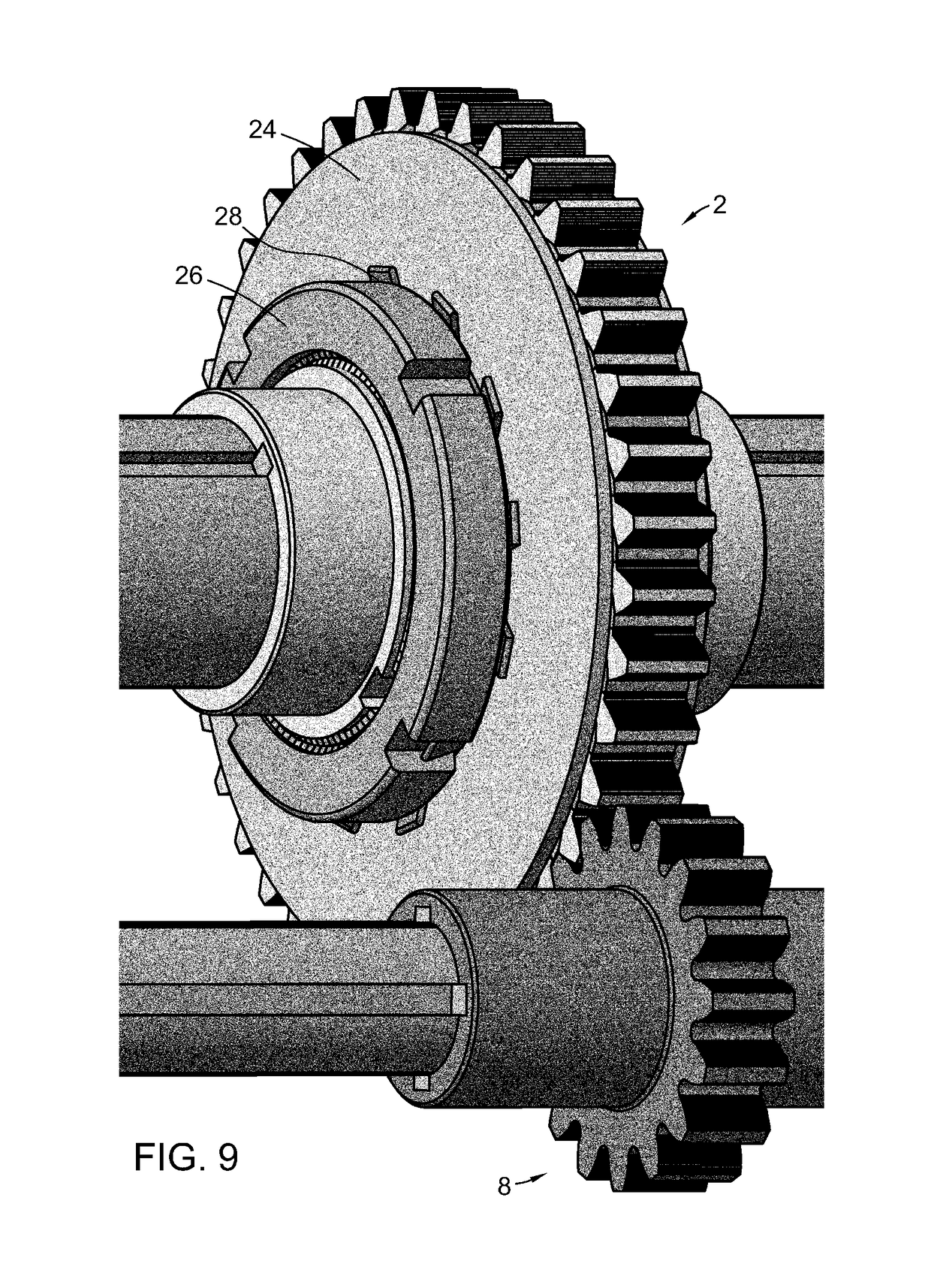 Torque-handling gear with teeth mounted on flexible arms