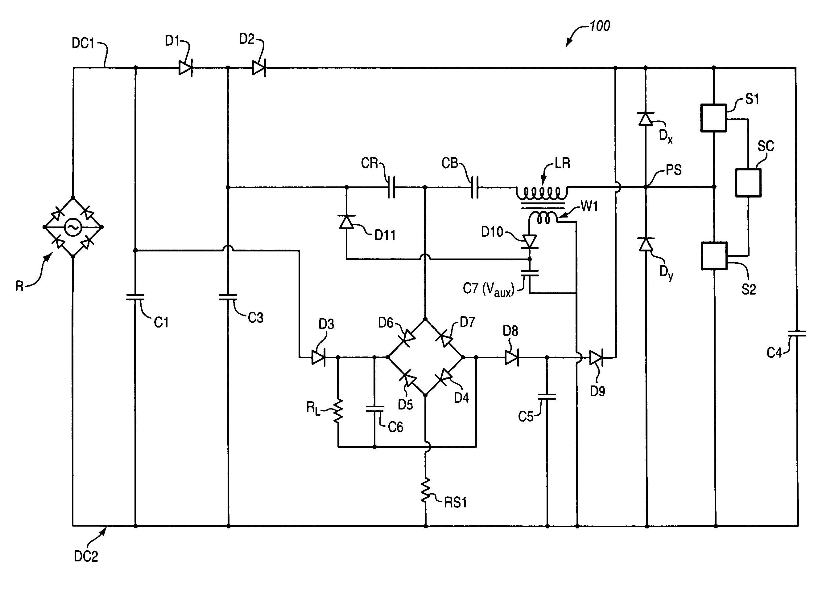Single stage resonant power converter with auxiliary power source