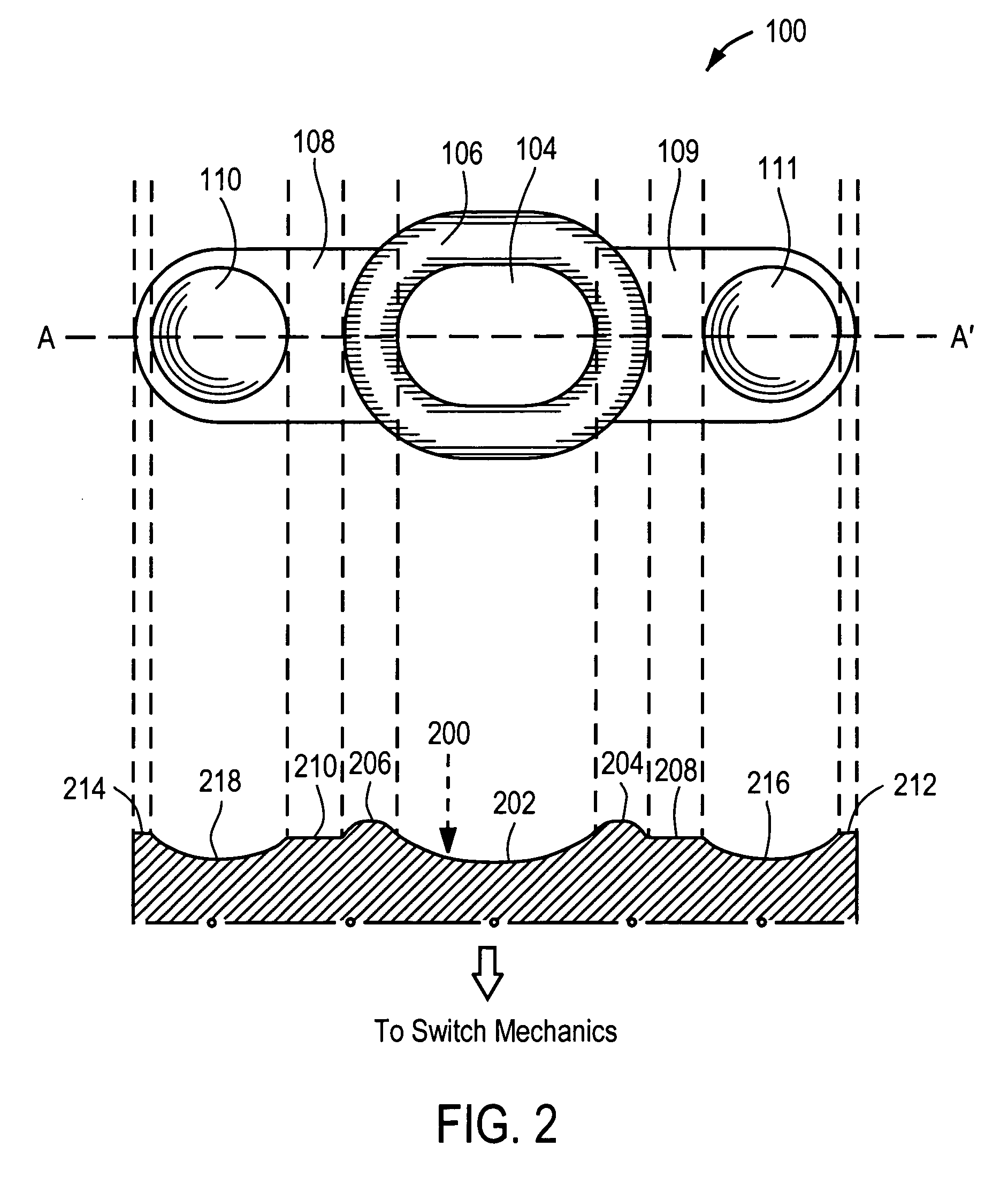 Switch assembly having non-planar surface and activation areas