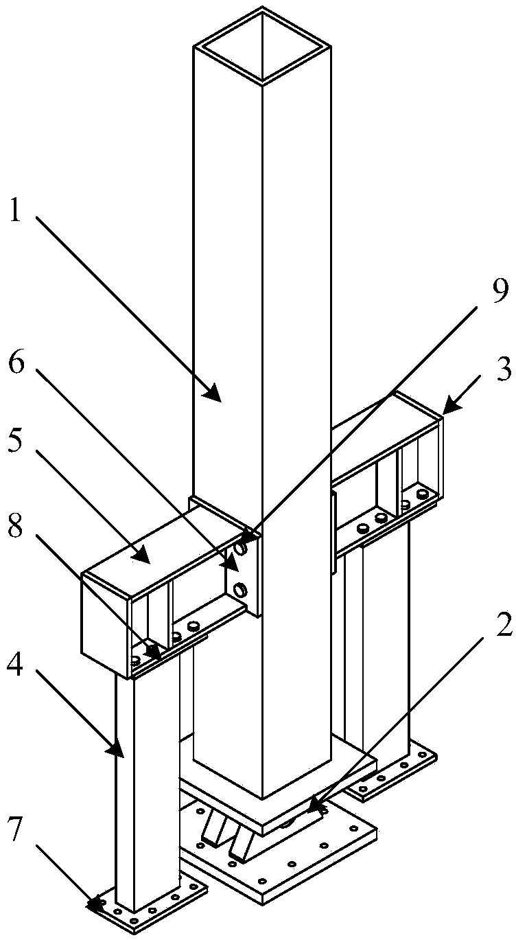 One-way connecting column base node with additional lateral-resistance shearing wall and functions recoverable after earthquake