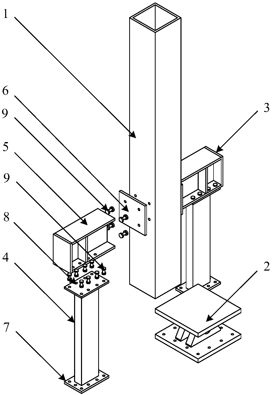 One-way connecting column base node with additional lateral-resistance shearing wall and functions recoverable after earthquake