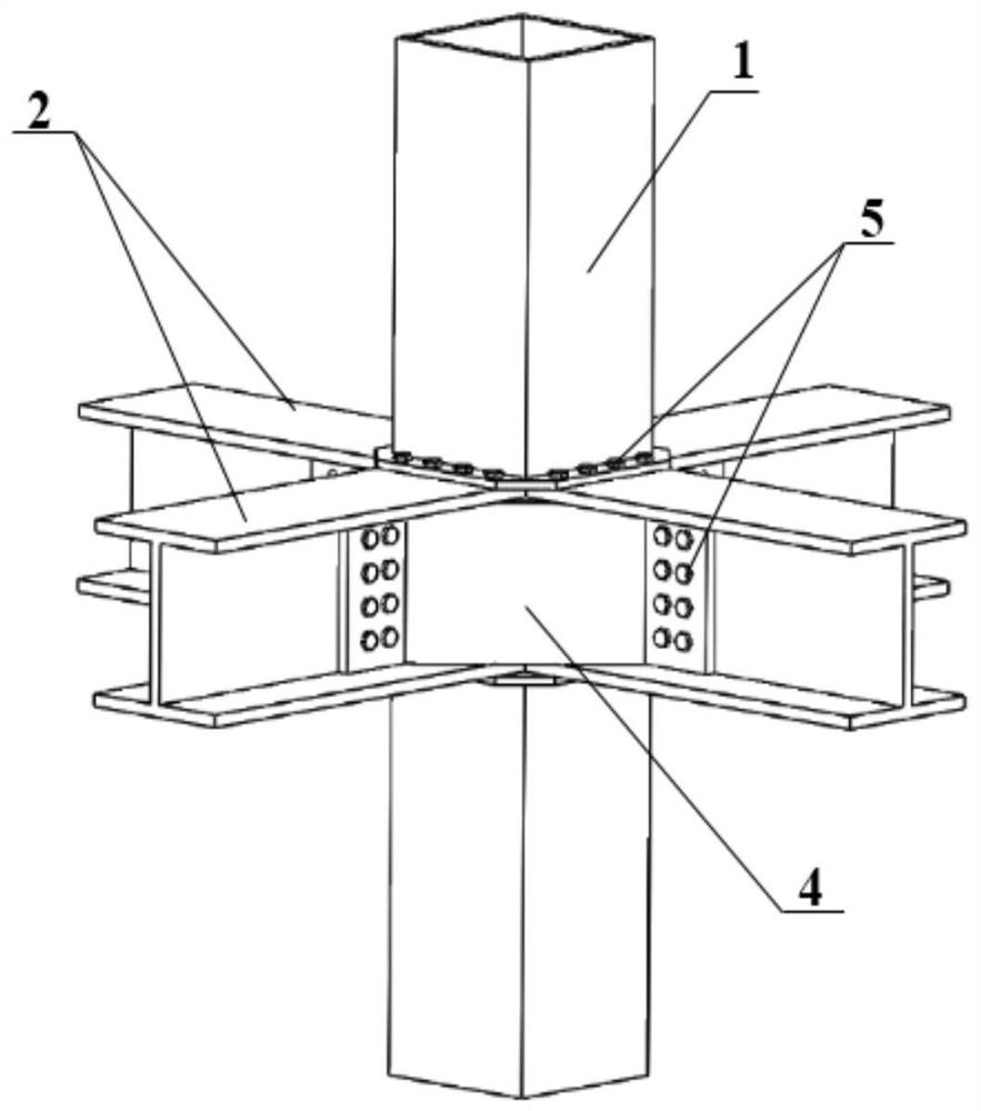Assembly type square steel tube-H-shaped steel beam column connecting joint