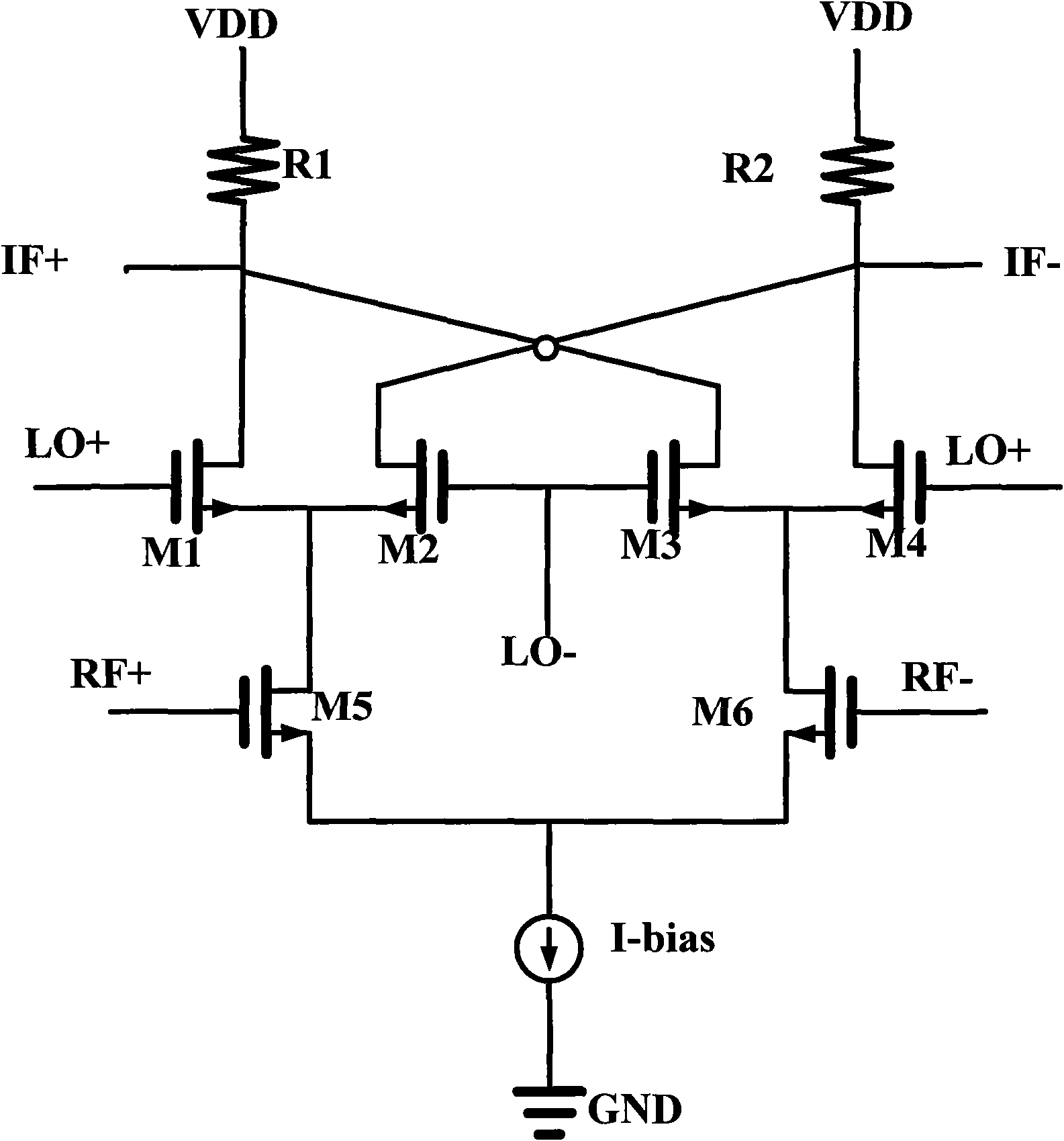 Improved double Gilbert structure radio-frequency orthogonal upper frequency mixer