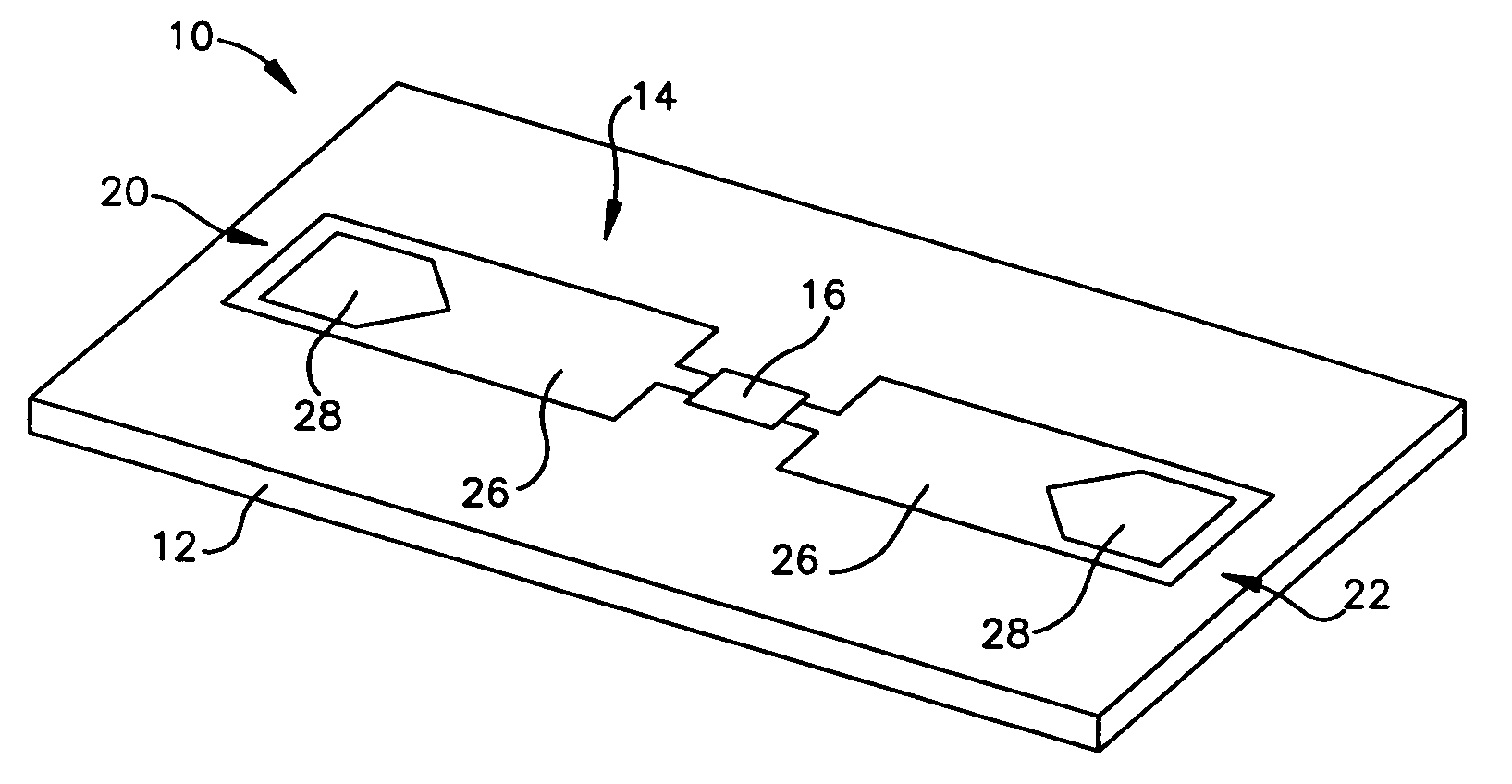 RFID device with patterned antenna, and method of making