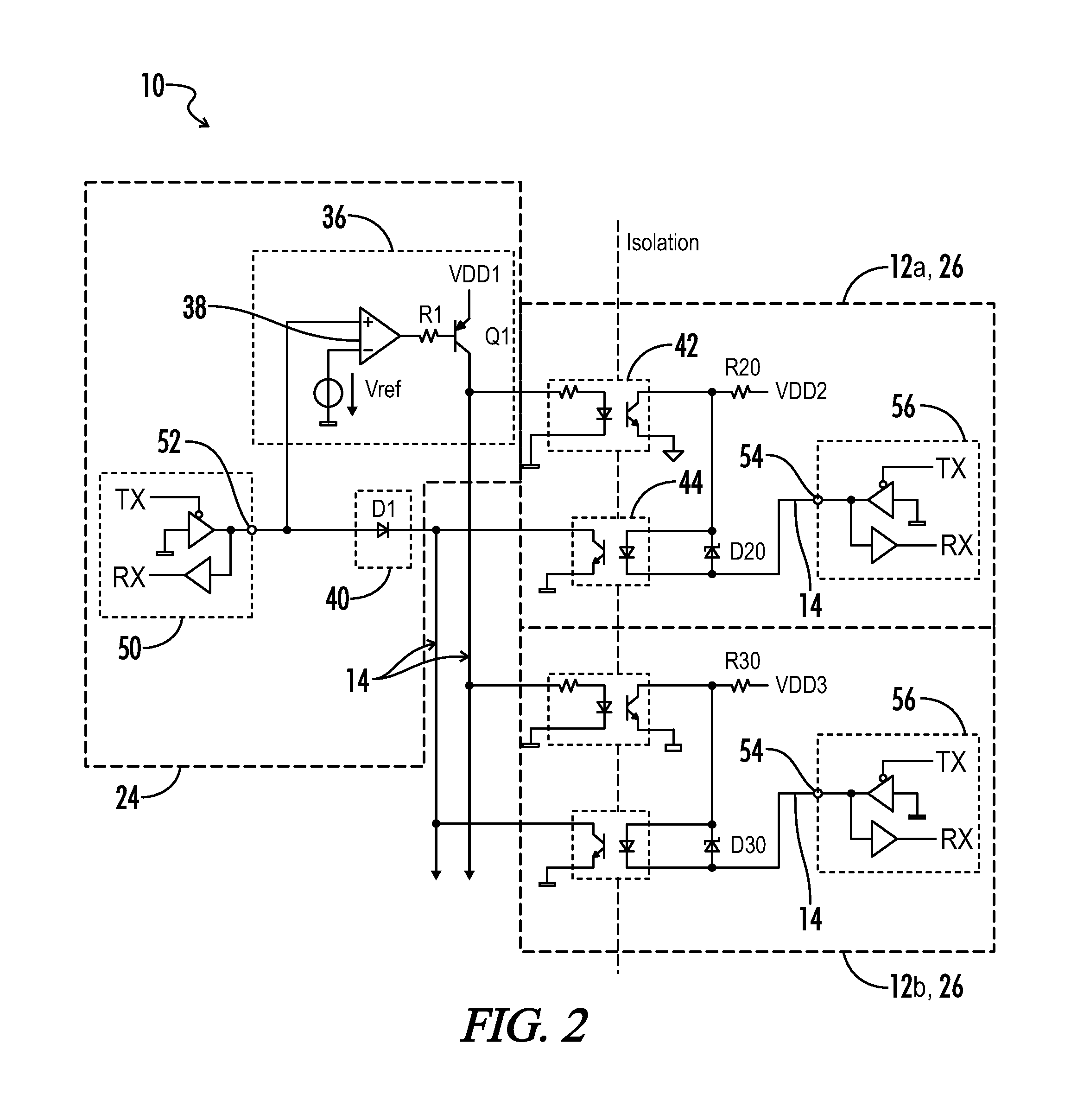Power supply architecture for controlling and monitoring isolated output modules
