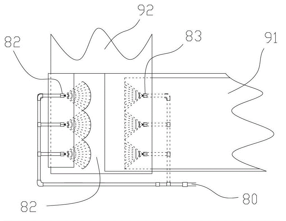 Dust suppression and fall system used in process of conveying high-dust material by belt type conveyor