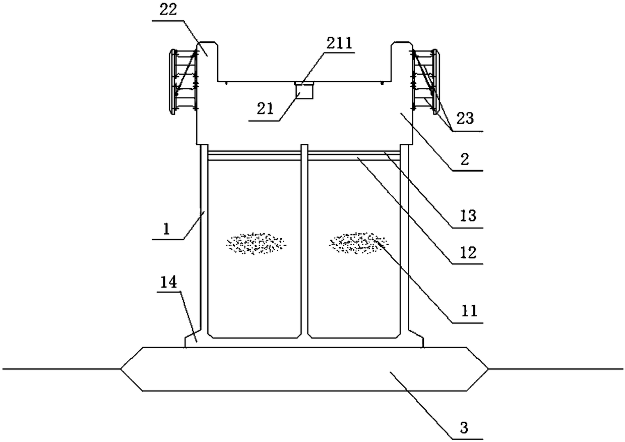 Jetty type wharf with caisson structure, and construction method thereof