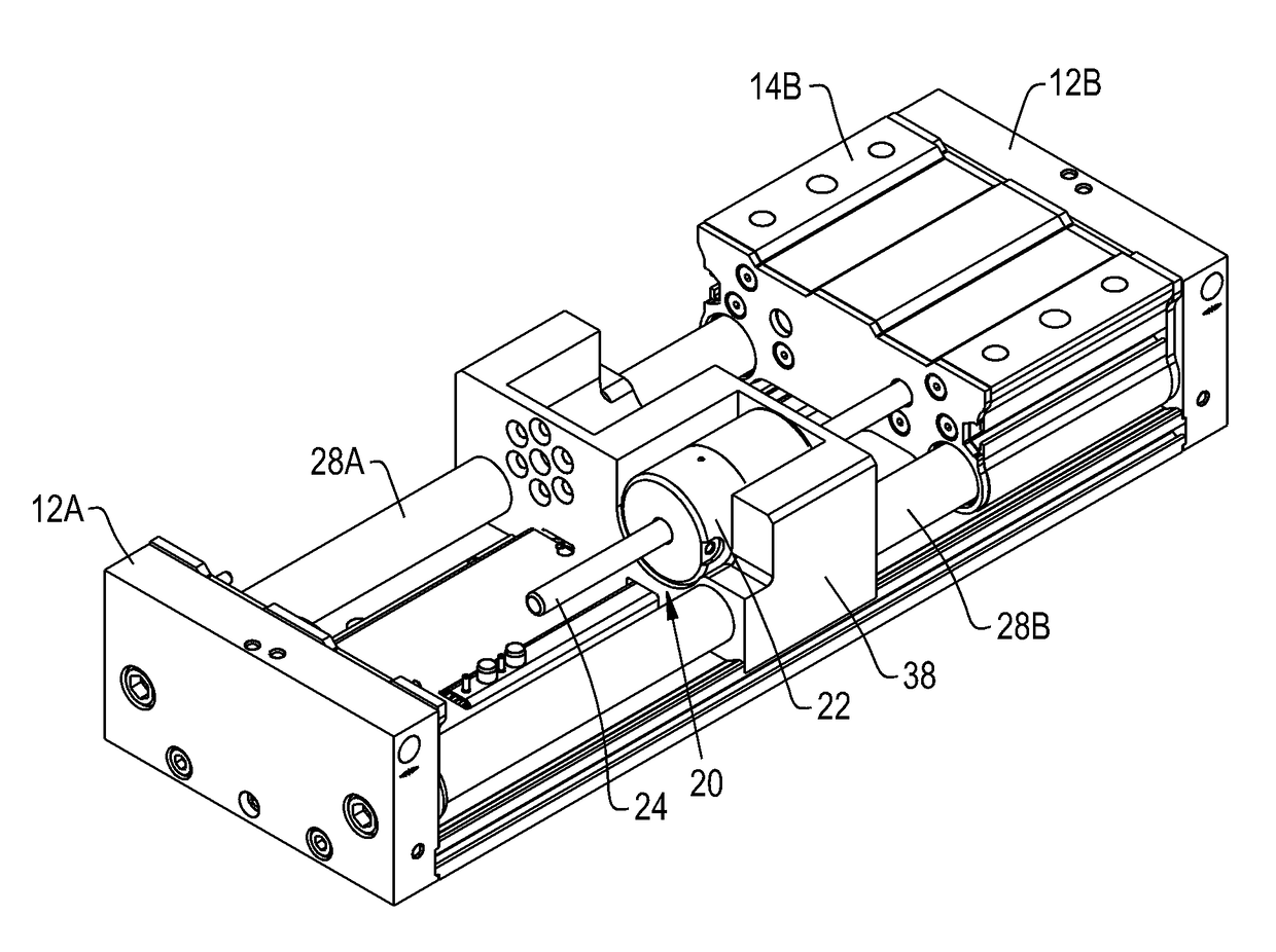 Synchronizing and braking mechanism for gripper jaws