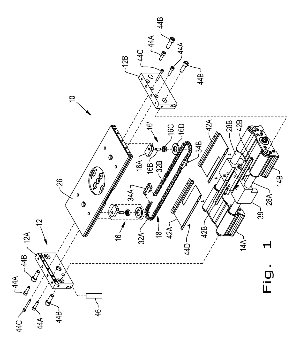 Synchronizing and braking mechanism for gripper jaws