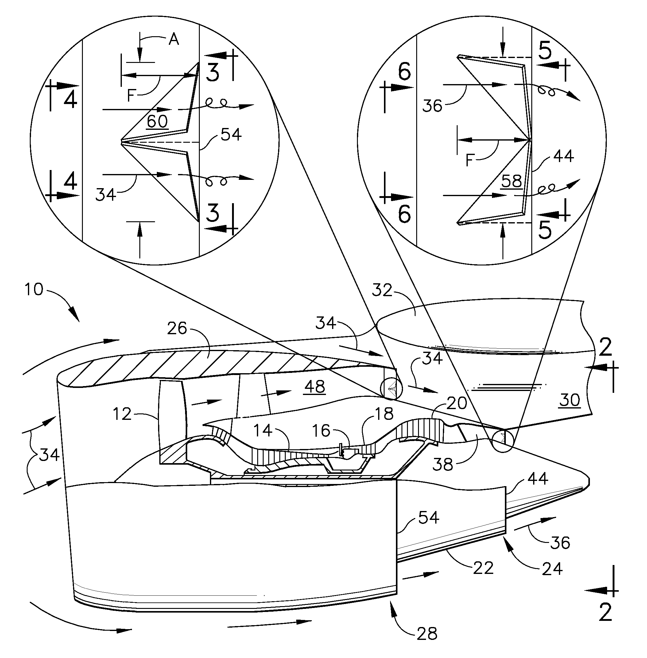 Duplex tab exhaust nozzle