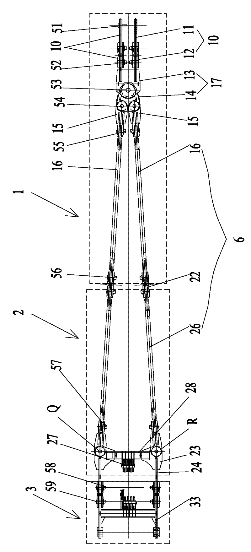 Tower crane, pull rod structure for balance arm thereof and mounting method for structure