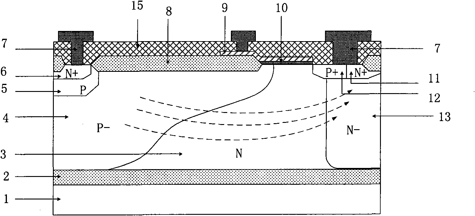 P type lateral insulated gate bipolar device for reducing hot carrier effect