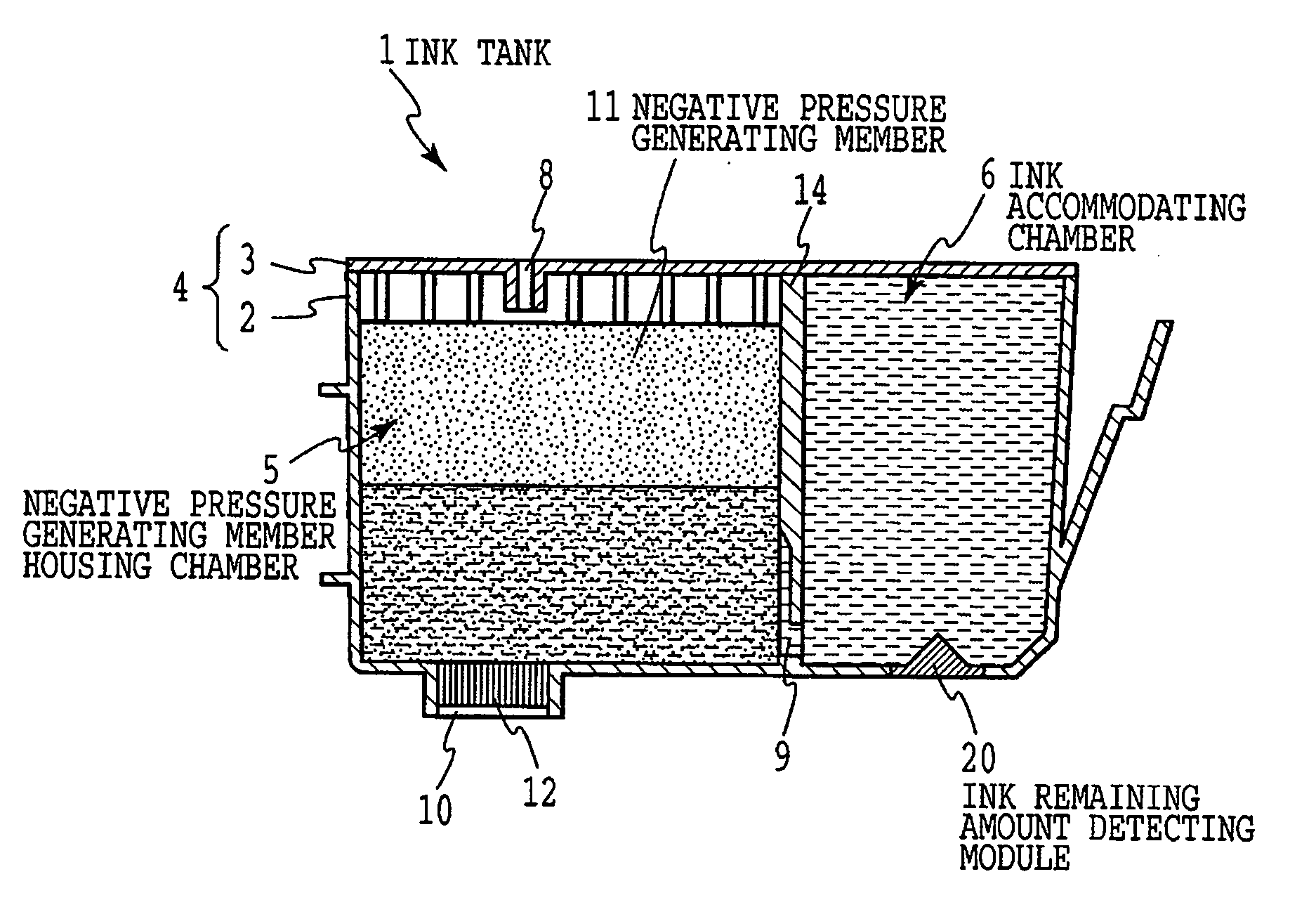 Residual ink amount detection module for ink jet recording, ink tank with the module, and ink jet recording device