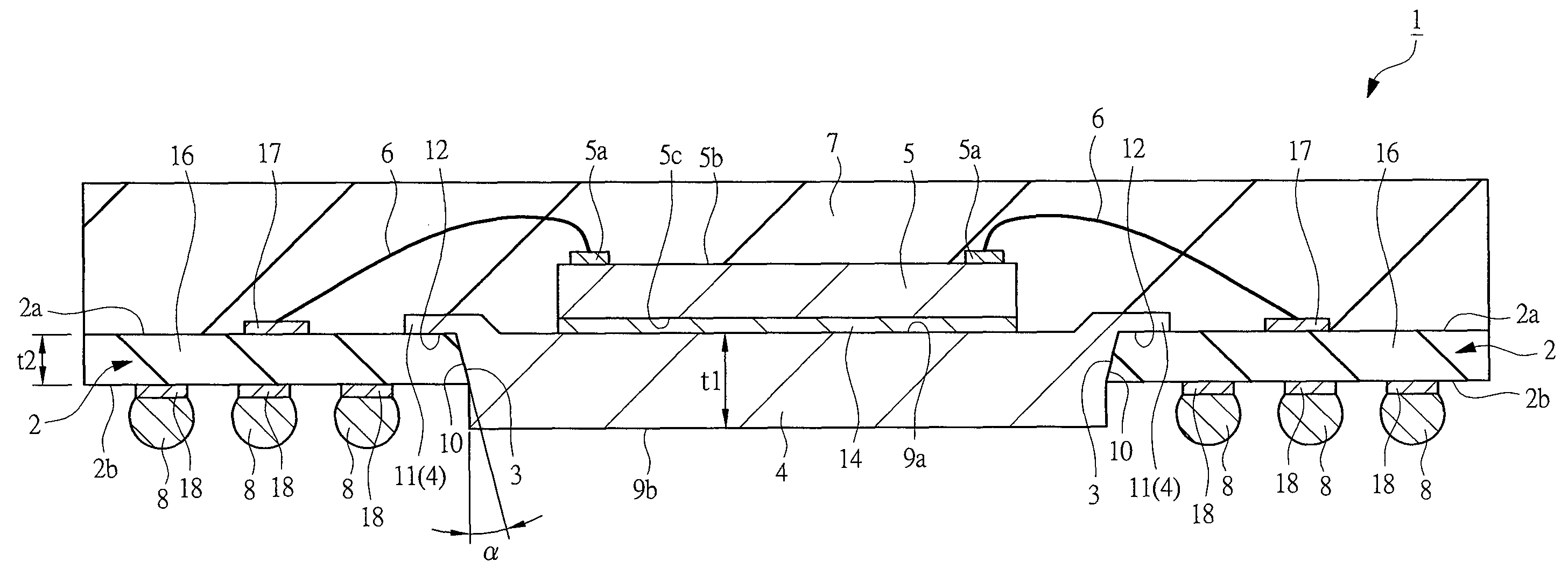 Semiconductor device mounted on heat sink having protruded periphery