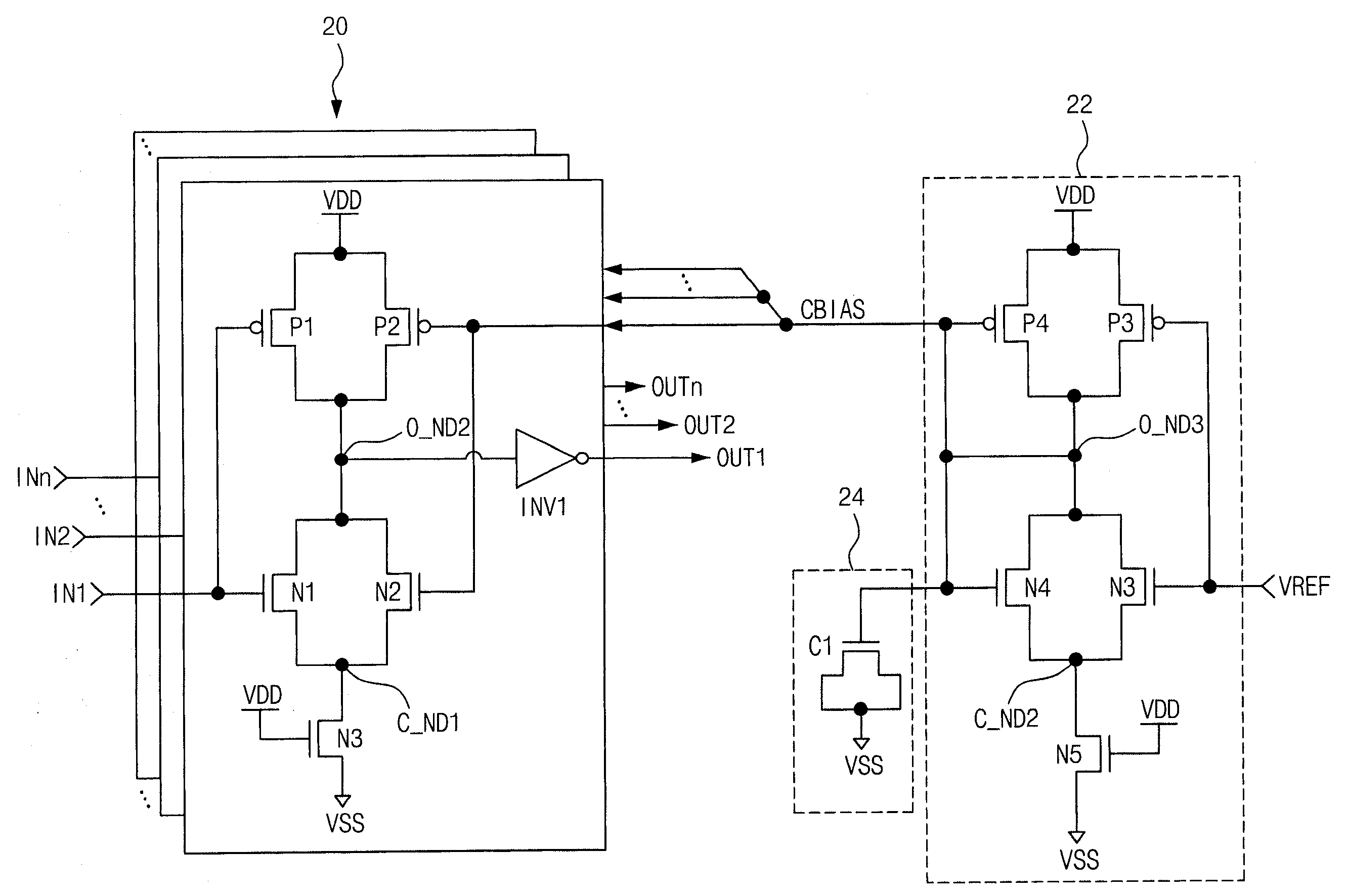 Buffer circuit which occupies less area in a semiconductor device