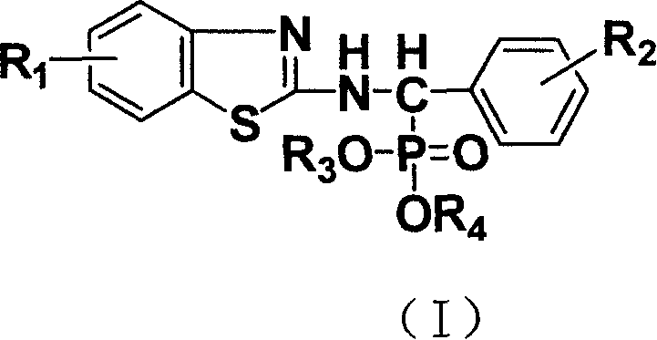 N-substituted benzothiazolyl-1-substituted phenyl-0,0-dialkyl-alpha-amino phosphonate ester derivatives preparation and application