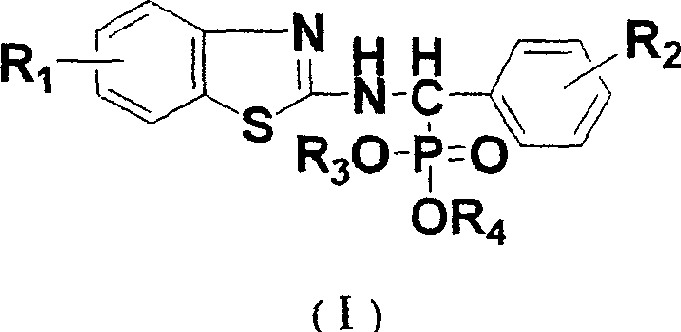 N-substituted benzothiazolyl-1-substituted phenyl-0,0-dialkyl-alpha-amino phosphonate ester derivatives preparation and application