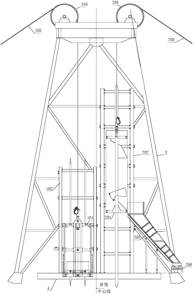 Coal mine vertical shaft combined hoisting system