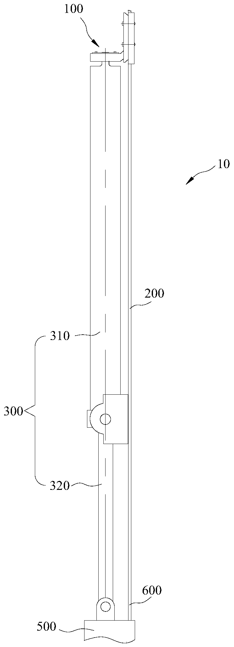 A flexible connection device at the tail end of a pressurized oil cylinder and a rotary drilling rig