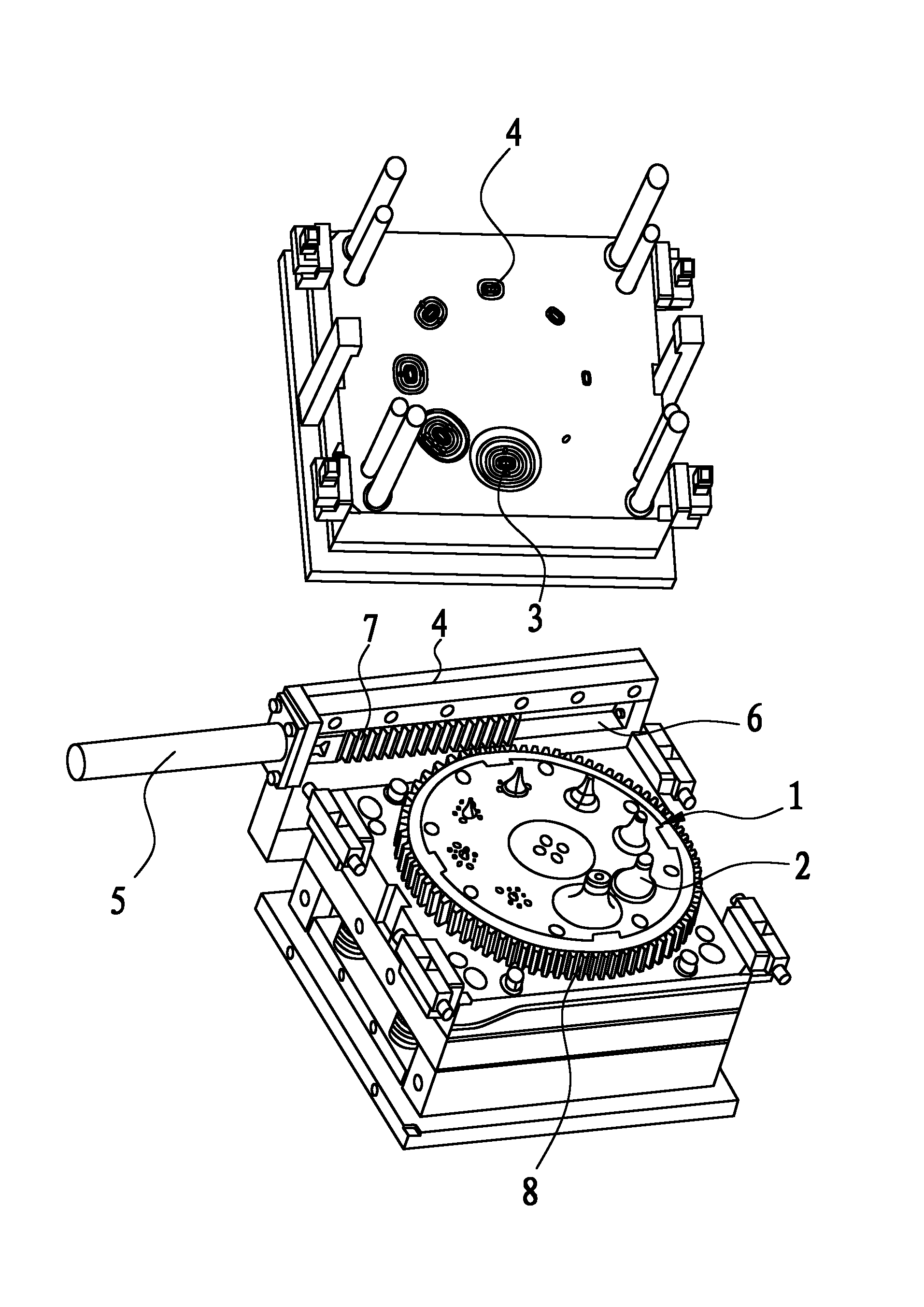 Rotating laminated type injection mould and injection method using same