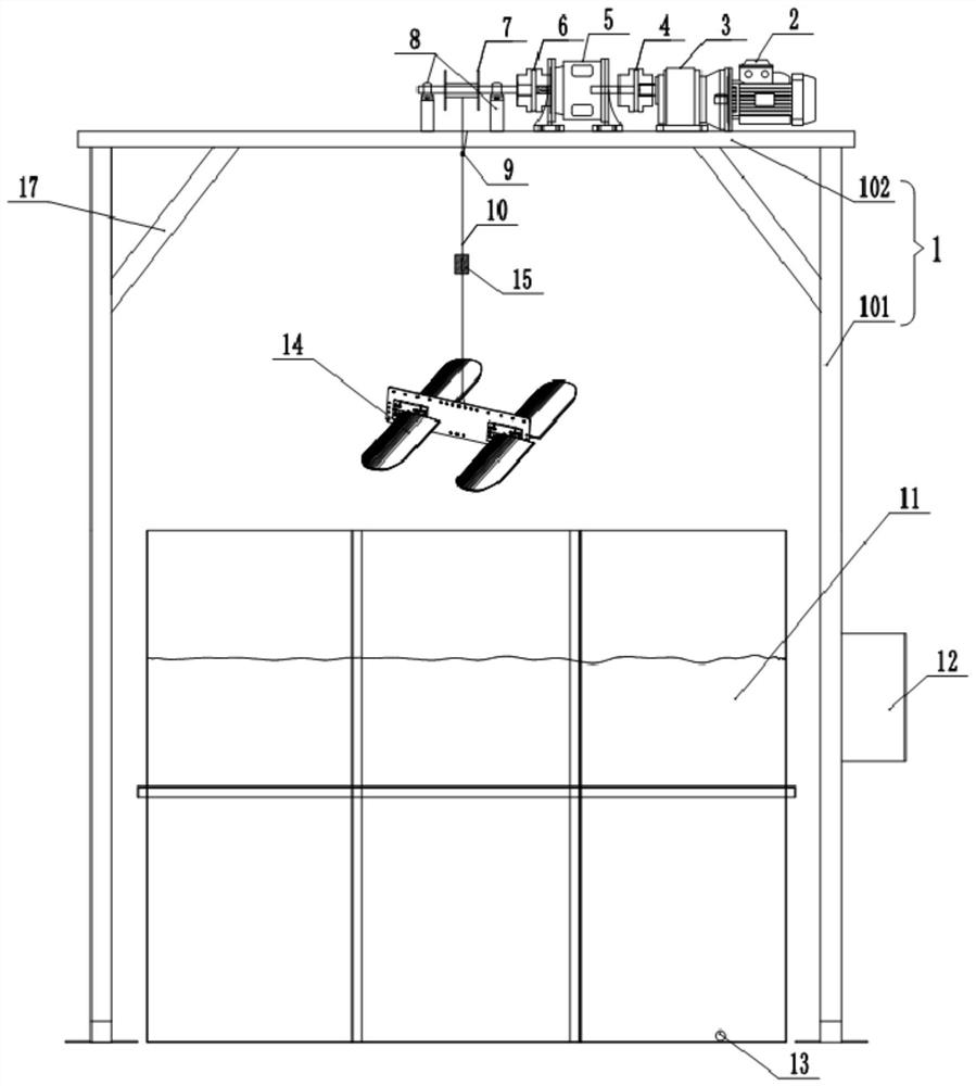 Wave energy glider hydrodynamic fin testing device