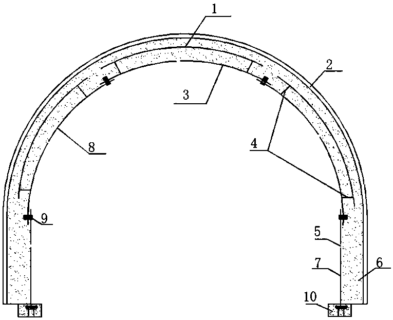 Corrugated steel-concrete combined support structure and method for constructing same