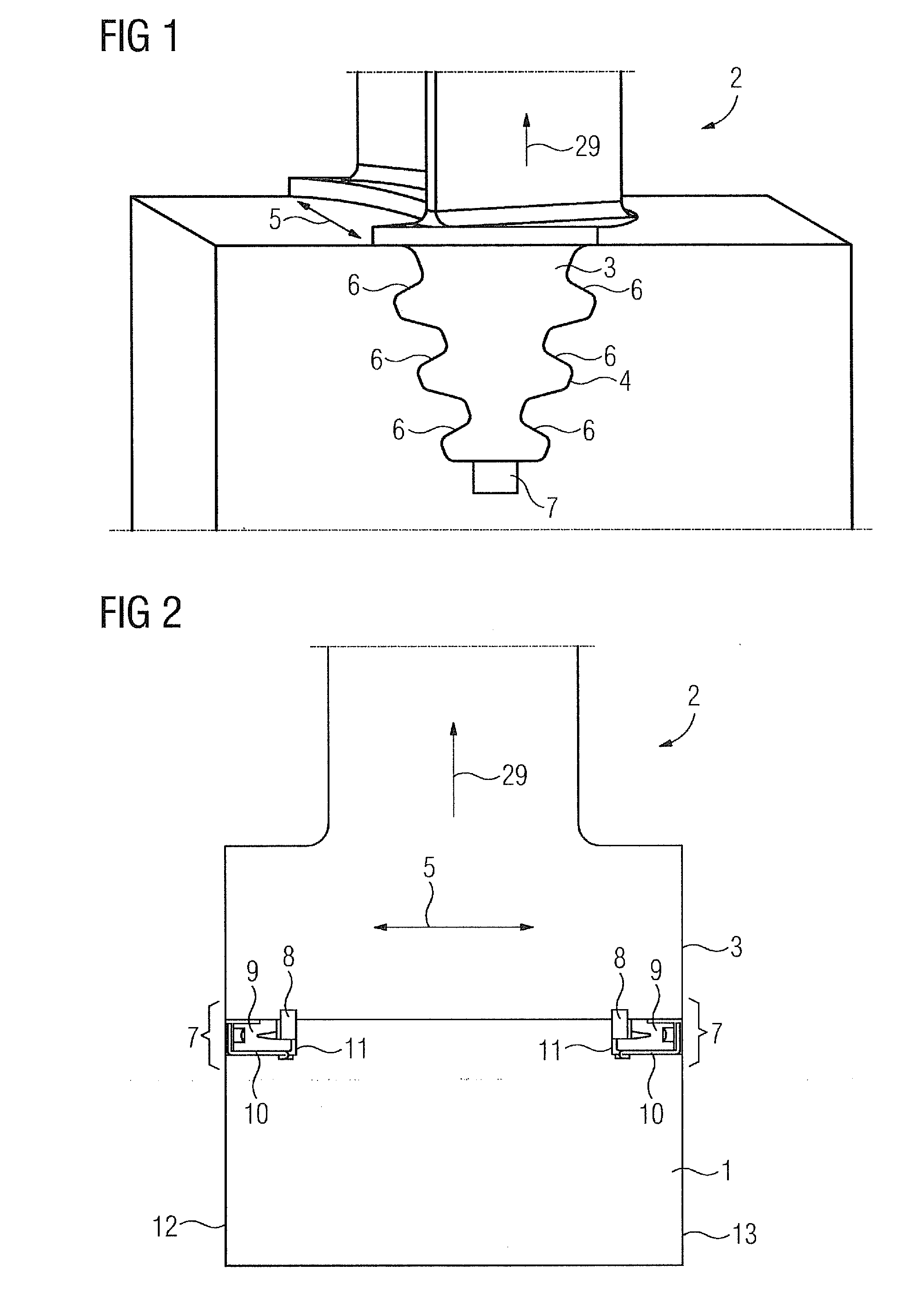 Blade fastening having safety device for turbine blades