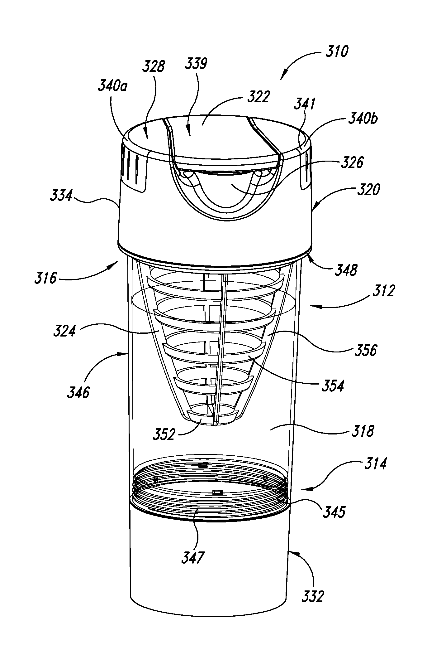 Hand-holdable mixing container