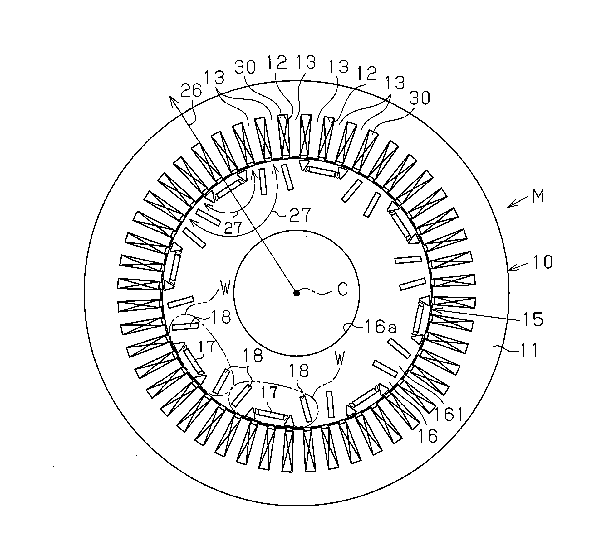 Rotating element with embedded permanent magnet and rotating electrical machine