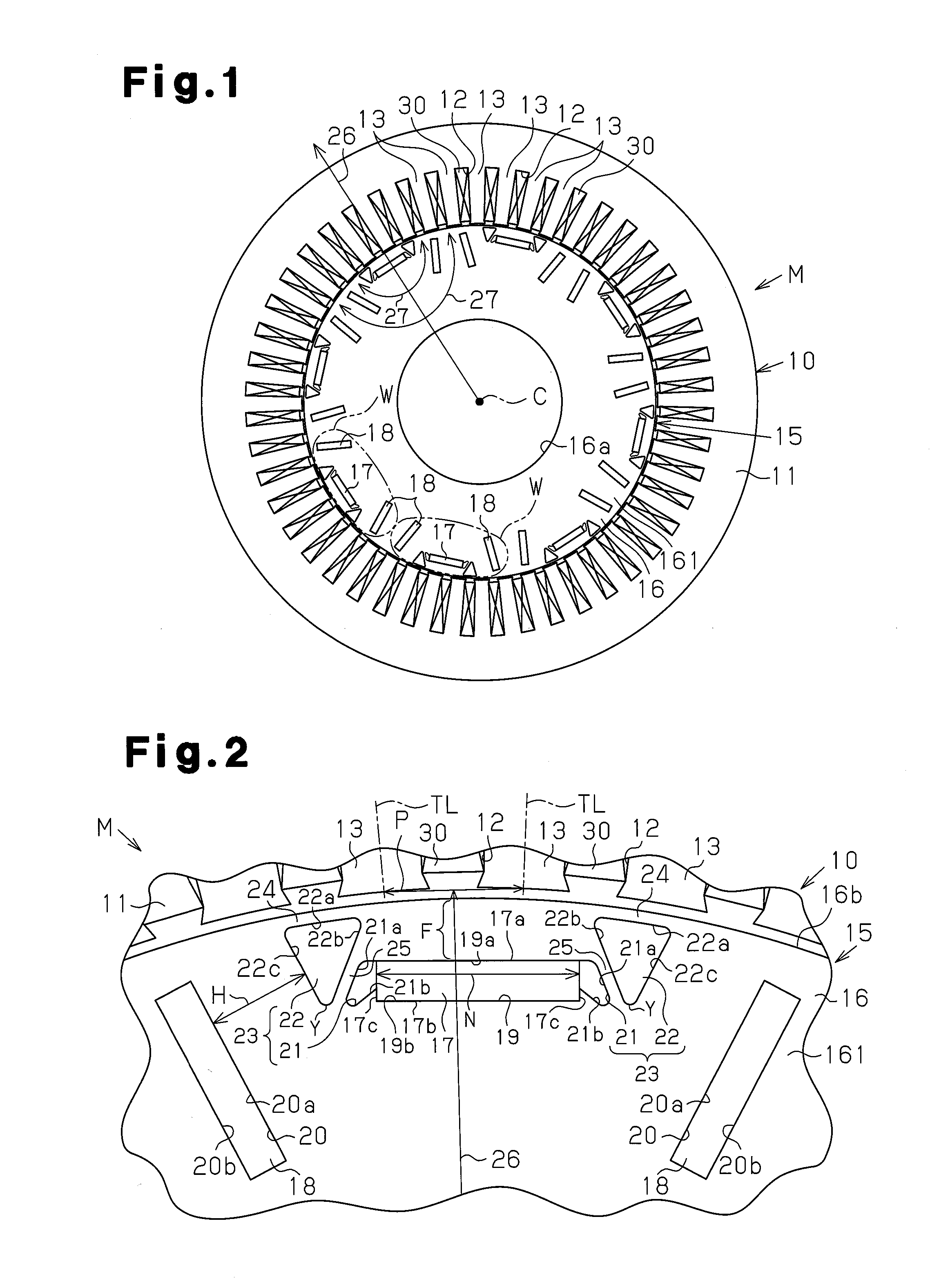 Rotating element with embedded permanent magnet and rotating electrical machine