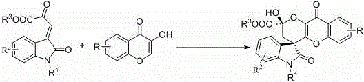 Method for synthesizing chiral spirocyclo-oxindole-benzopyran-ketone-3,4-dihydro-pyran compound