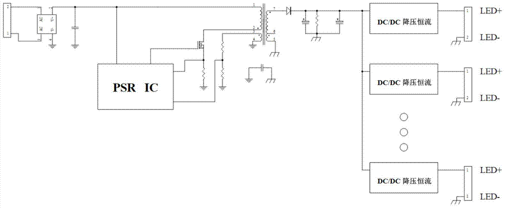 A single-stage multi-output LED power supply constant current drive circuit