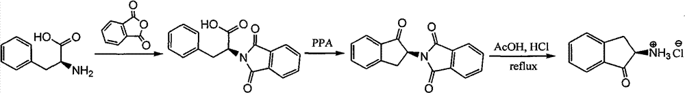 Synthesizing method of chiral amino indanone