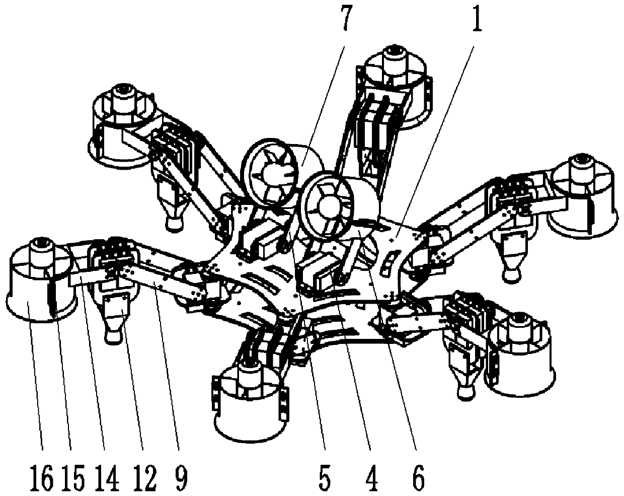 Spider-shaped bionic wall-climbing robot based on friction attachment technology