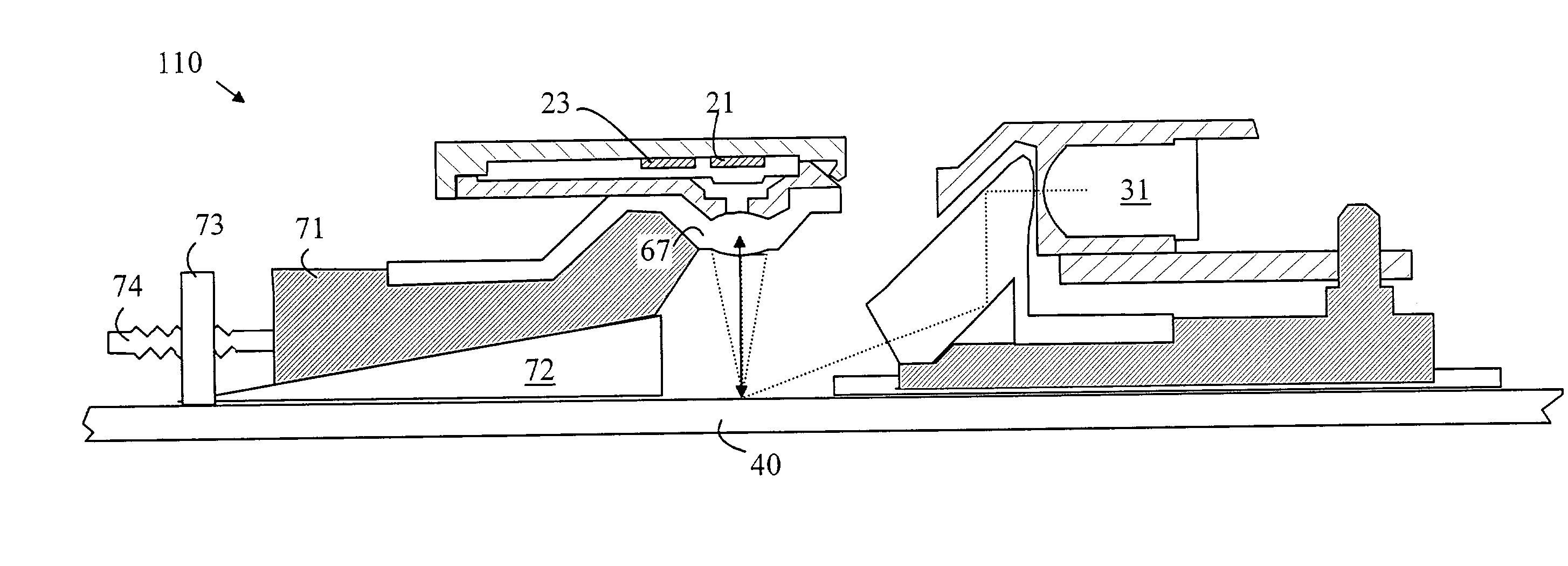 Optical mouse adapted for use on glass surfaces