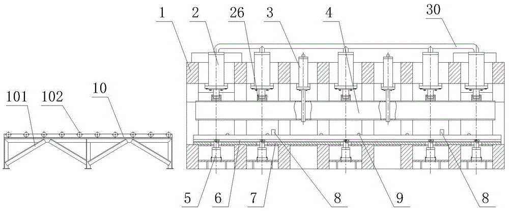 U-shaped beam forming machine with rack type blank centring devices