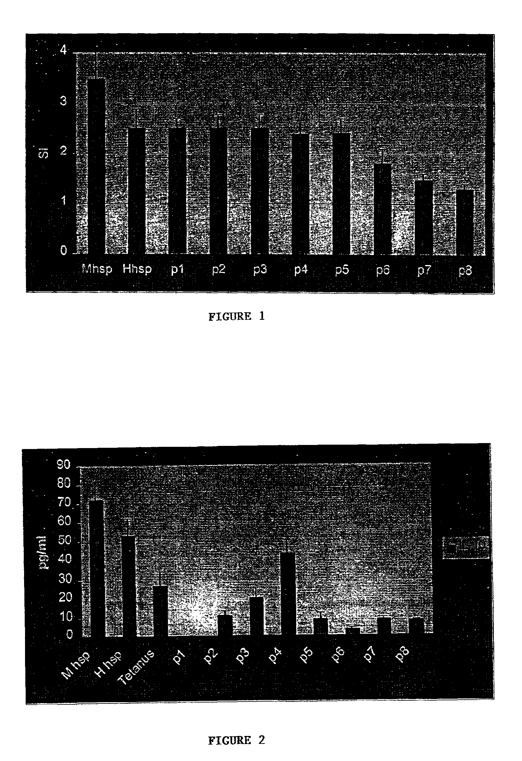 Stress proteins and peptides and methods of use thereof