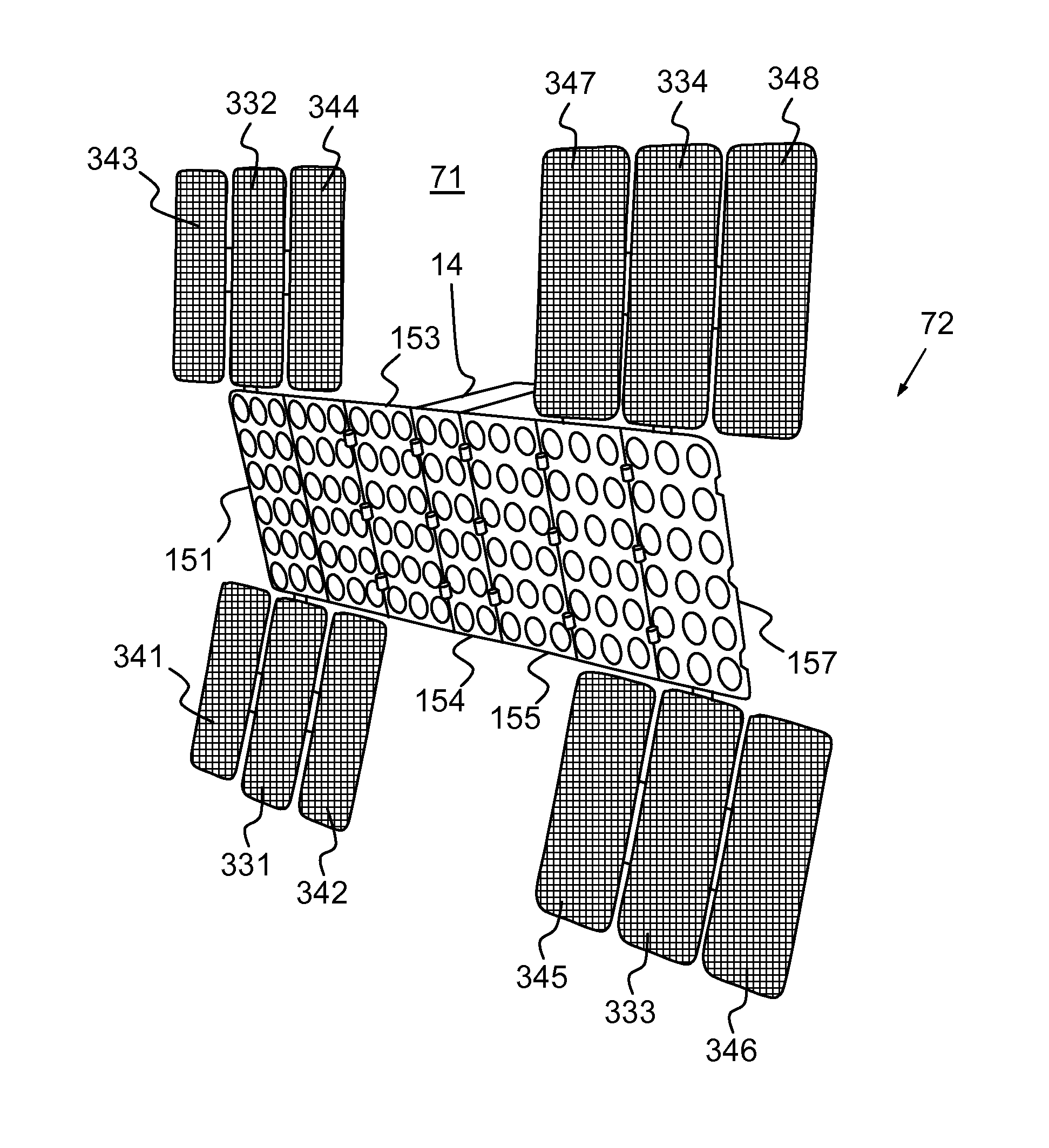 Deployable structure forming an antenna equipped with a solar generator for a satellite