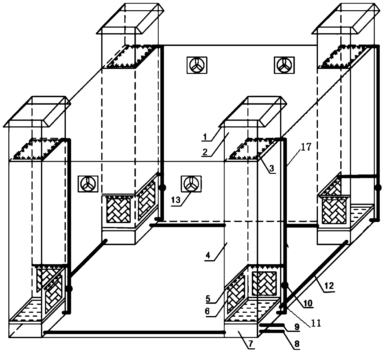 Passive evaporative cooling and ventilation cooling system combined with building